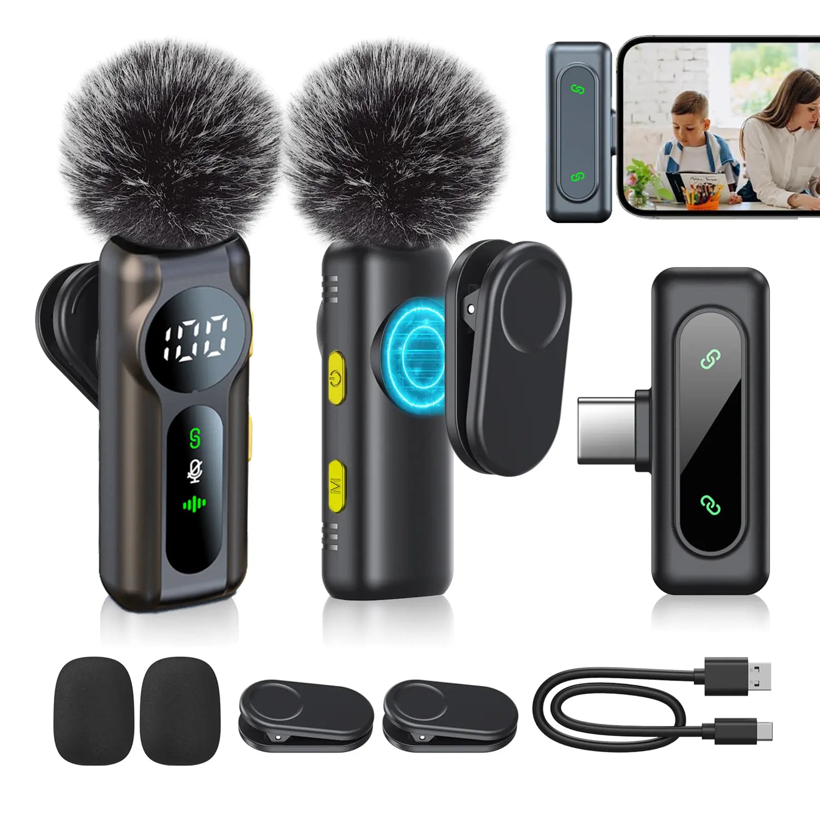 2-Pack Wireless Lavalier Clip-On Microphones